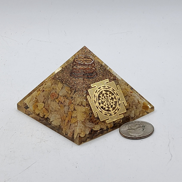 Golden Healer Orgonite Pyramid with Golden Sri Yantra Symbol Meditation Yoga - Picture 3 of 4